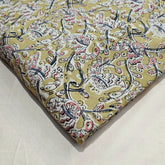 Chitralipi Kalamkari on Khaki Green Cotton Base with Floral Pattern