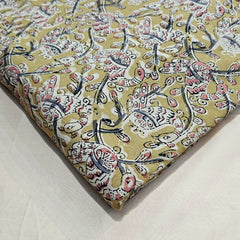 Chitralipi Kalamkari on Khaki Green Cotton Base with Floral Pattern