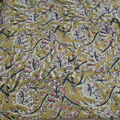 Chitralipi Kalamkari on Khaki Green Cotton Base with Floral Pattern