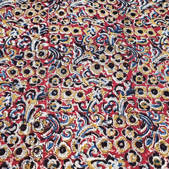 Chitralipi Kalamkari on Red Cotton Base with Floral Pattern