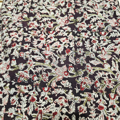 Chitralipi Kalamkari on Deep Brown Cotton Base with Floral Pattern