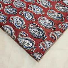 Chitralipi Kalamkari on Rust Red Cotton Base with Paisley Pattern