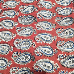 Chitralipi Kalamkari on Rust Red Cotton Base with Paisley Pattern