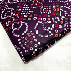 Printed Bandhani on Dark Purple Glace Cotton