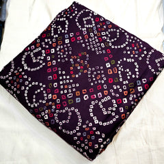 Printed Bandhani on Dark Purple Glace Cotton