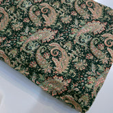 Dark Moss Green Digitally Printed Paisley Print on Cotton Fabric
