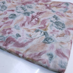 Abstarct Floral Print Cotton Fabric in Shades of Mauve, Teal & Beige