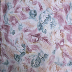 Abstarct Floral Print Cotton Fabric in Shades of Mauve, Teal & Beige