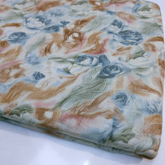 Abstarct Floral Print on Cotton Fabric in Shades of Brown, Blue & Pink