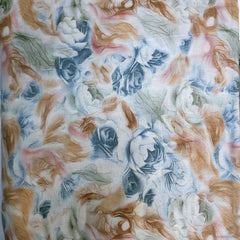 Abstarct Floral Print on Cotton Fabric in Shades of Brown, Blue & Pink