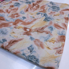 Abstarct Floral Print on Cotton Fabric in Shades of Brown, Blue & Yellow