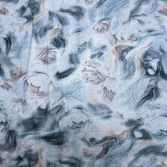 Abstarct Floral Print on Cotton Fabric in Shades of Blues, Grey & Brown