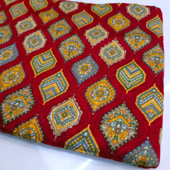 Multicolor Print on Red Cotton Fabric