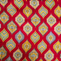 Multicolor Print on Red Cotton Fabric