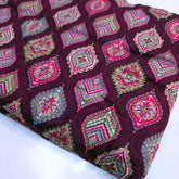 Multicolor Print on Purple Cotton Fabric