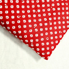 Printed Bandhani on Bright Red Cotton with Mirror Highlights