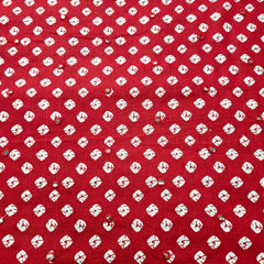 Printed Bandhani on Bright Red Cotton with Mirror Highlights