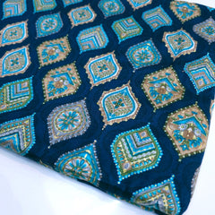 Multicolor Print on Navy Blue Cotton Fabric