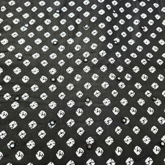 Printed Bandhani on Black Cotton with Mirror Highlights