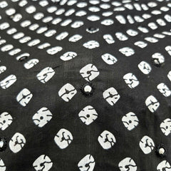 Printed Bandhani on Black Cotton with Mirror Highlights