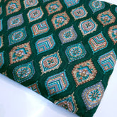 Multicolor Print on Dark Green Cotton Fabric