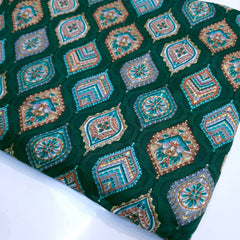 Multicolor Print on Dark Green Cotton Fabric