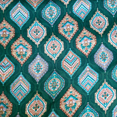 Multicolor Print on Dark Green Cotton Fabric
