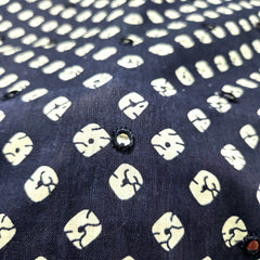 Printed Bandhani on Indigo Blue Cotton with Mirror Highlights