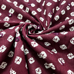 Printed Bandhani on Wine Cotton with Mirror Highlights