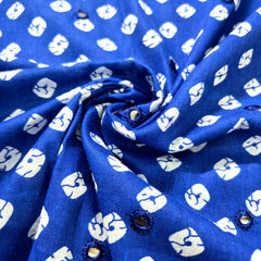 Printed Bandhani on Royal Blue Cotton with Mirror Highlights