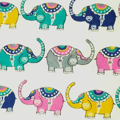 Gajraj Digitally Printed Cotton Fabric with Multi-color Elephant Motifs