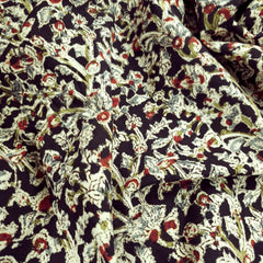 Chitralipi Kalamkari on Black Cotton Base with Floral Pattern