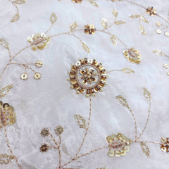 Dyeable Crepe Fabric with Circular Floral Vine Pattern