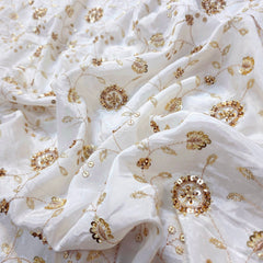 Dyeable Crepe Fabric with Circular Floral Vine Pattern