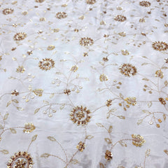 Dyeable Crepe Fabric with Circular Floral Vine Pattern