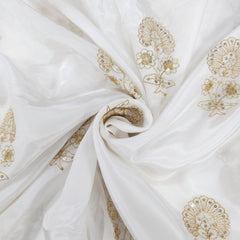 Dyeable Crepe Fabric with Gold Zari and Sequin Floral Motif