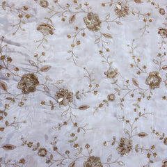 Dyeable Crepe Fabric with all over Floral Gold Zari & Sequin Vine Pattern