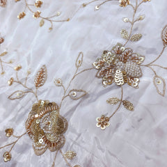 Dyeable Crepe Fabric with all over Floral Gold Zari & Sequin Vine Pattern