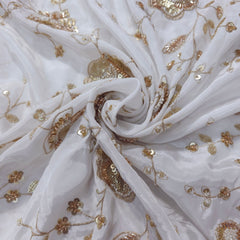 Dyeable Crepe Fabric with all over Floral Gold Zari & Sequin Vine Pattern