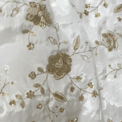 Dyeable Crepe Fabric with all over Floral Gold Zari & Sequin Vine Pattern