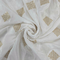 Dyeable Crepe Fabric with Gold Sequin & Zari Diamond Motif