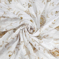 Handwork on Dyeable Crepe Fabric with all over floral Vine pattern