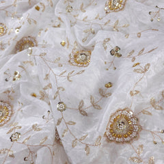 Handwork on Dyeable Crepe Fabric with all over floral Vine pattern