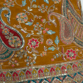 Mustard Crepe Fabric with Multicolor Embroidered & Paisley Border