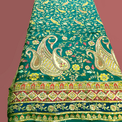 Teal Green Crepe Fabric with Multicolor Embroidered & Paisley Border