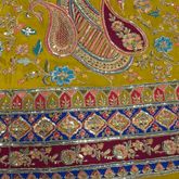 Moss Yellow Crepe Fabric with Multicolor Embroidered & Paisley Border