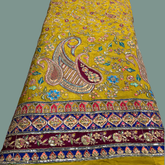 Moss Yellow Crepe Fabric with Multicolor Embroidered & Paisley Border