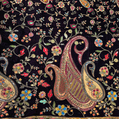 Black Crepe Fabric with Multicolor Embroidered & Paisley Border