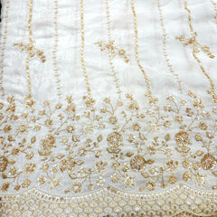DYEABLE White Crepe Base Fabric with Golden Floral Zari, Cutdana, Sequin work with Border