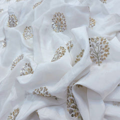 Dyeable Crepe Fabric with Gold Sequin & Zari work in Tree Motif